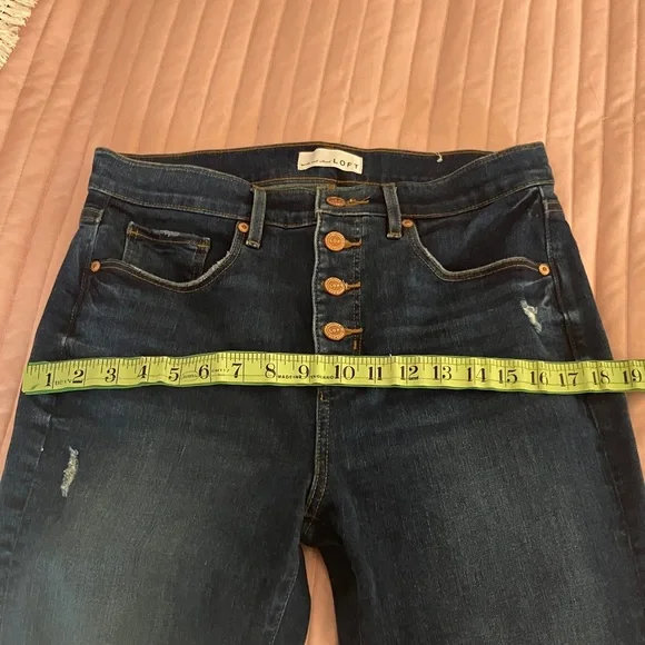 LOFT button fly high waist slim pockets skinny crop frayed cuff jeans EUC 8 - Picture 11 of 14